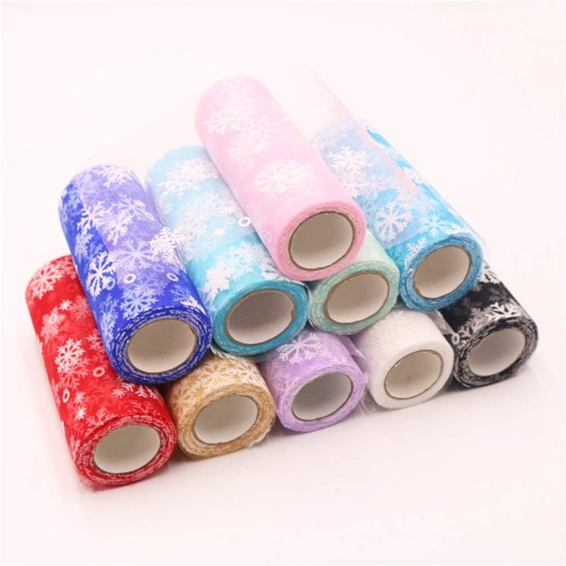 comfrt 10 Yards Christmas Snowflake Tulle Roll Glitter Gauze Ribbon Fabric Tulle Gift Wrapping Tutu Skirts Sewing Crafting Party Decoration 15cm (Pink) - Image 5