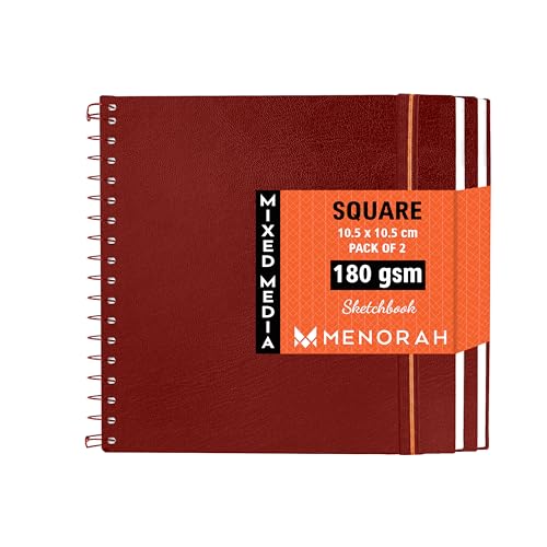 MENORAH - Artist Sketchbook - Square- 180gsm - Size (10.5 x 10.5 cm) Pack of 2 - Small Travel Size Sketch Book- 100 Pages/50 Sheets - Hard Metal Spiral Bound - Art Book (RED) - Image 1