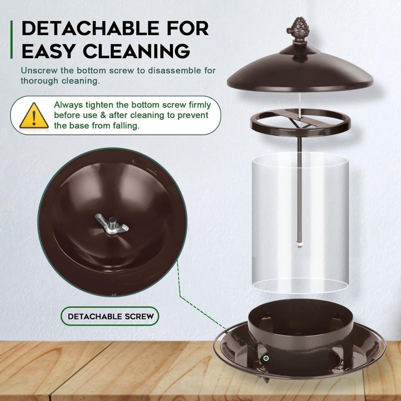 Gbekery Metal Bird Feeders for Outdoors Hanging, Weather Resistant Wild Bird Feeder with 360 Degree Feeding Tray, Brown - Image 5