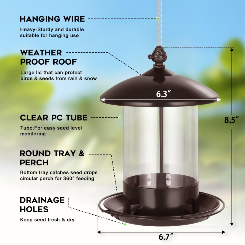 Gbekery Metal Bird Feeders for Outdoors Hanging, Weather Resistant Wild Bird Feeder with 360 Degree Feeding Tray, Brown - Image 2