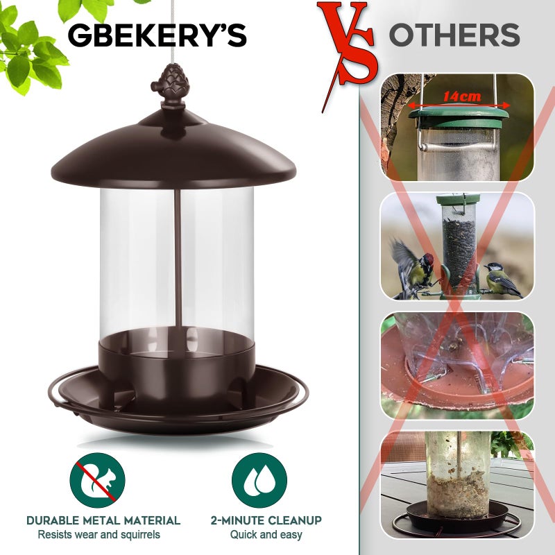 Gbekery Metal Bird Feeders for Outdoors Hanging, Weather Resistant Wild Bird Feeder with 360 Degree Feeding Tray, Brown - Image 4