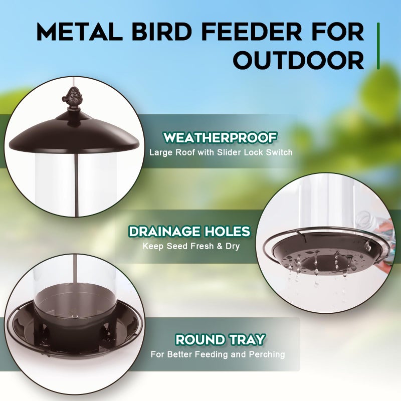 Gbekery Metal Bird Feeders for Outdoors Hanging, Weather Resistant Wild Bird Feeder with 360 Degree Feeding Tray, Brown - Image 3