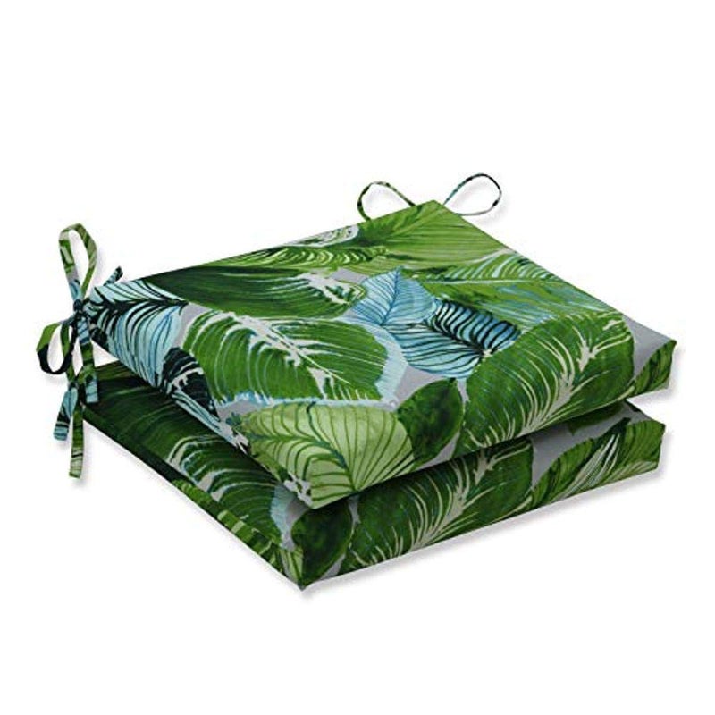 Pillow Perfect OutdoorIndoor Square Corner Seat Cushions 16 x 185 Green Lush Leaf Jungle 2 Count