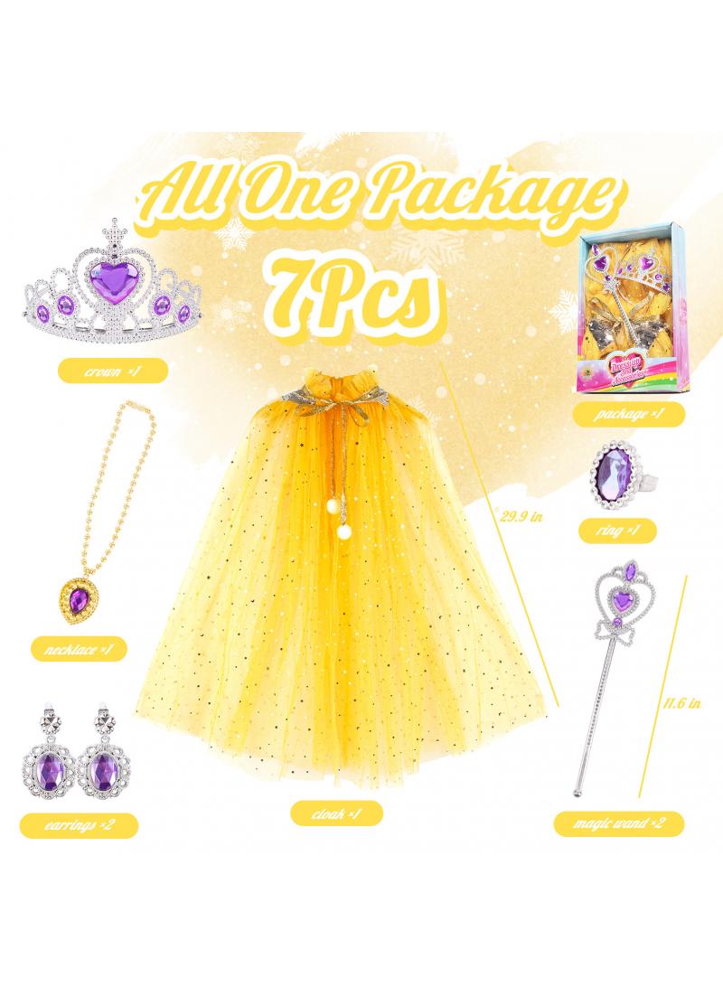 Girl's Toy Cloak Magic Stick Crown Princess Cosplay Role Playing Children's Ring Set - Image 1