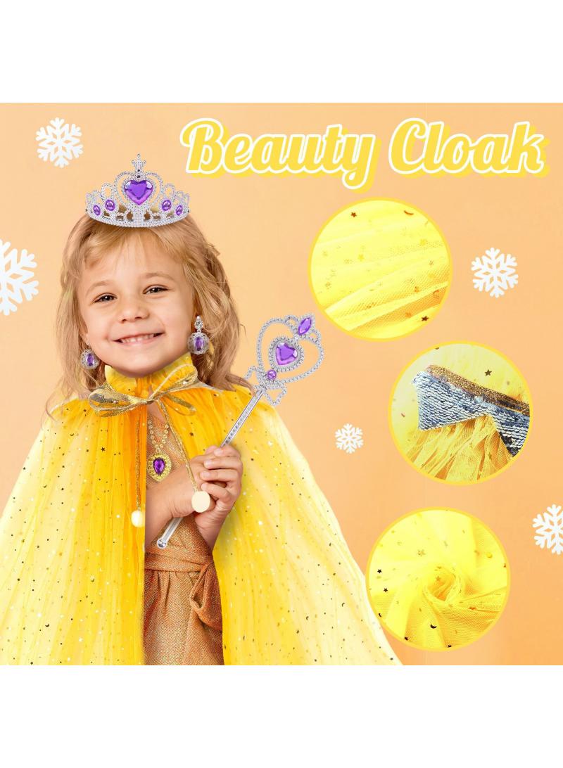 Girl's Toy Cloak Magic Stick Crown Princess Cosplay Role Playing Children's Ring Set - Image 4