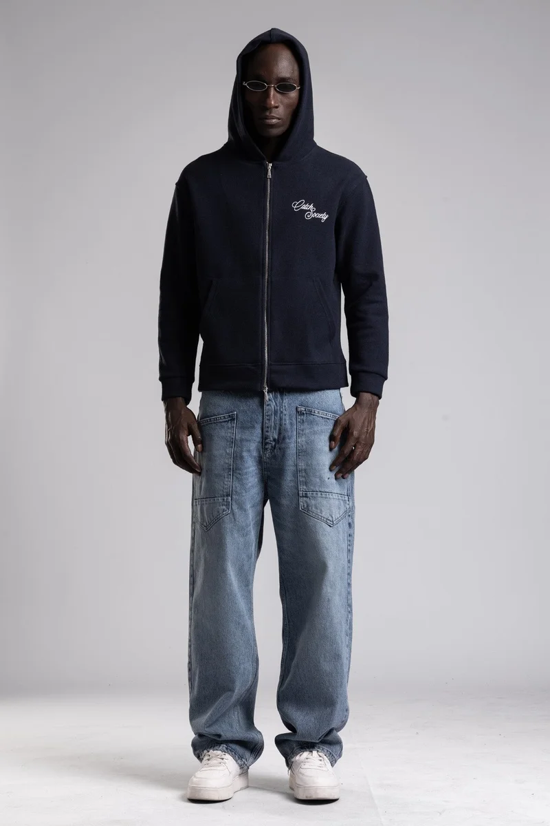 Catch Double-Sided Zip Hooded Knit Sweatshirt