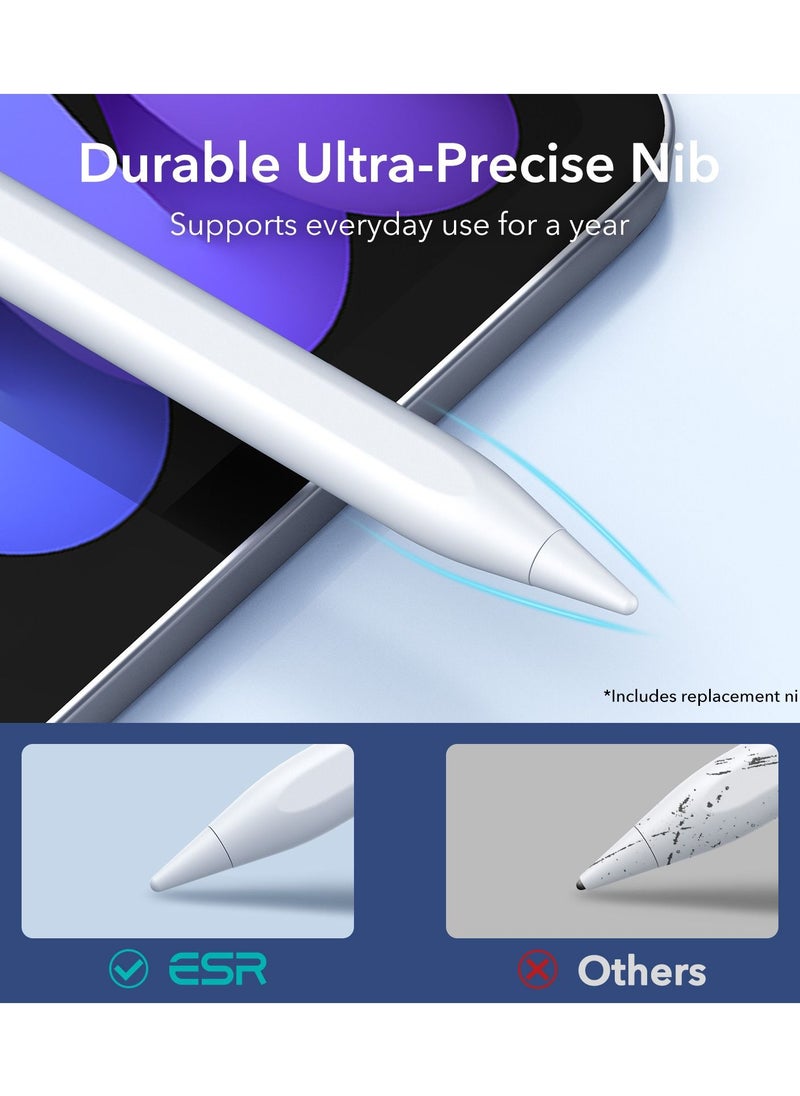 ESR Digital Pencil White ESR Stylus Pen for iPad with Tilt Sensitivity, iPad Stylus Pencil for Apple iPad 9/8/7/6, iPad Pro 11, iPad Pro 12.9, iPad Mini 6/5, and iPad Air 5/4/3, Palm Rejection, Magnetic Attachment, White
