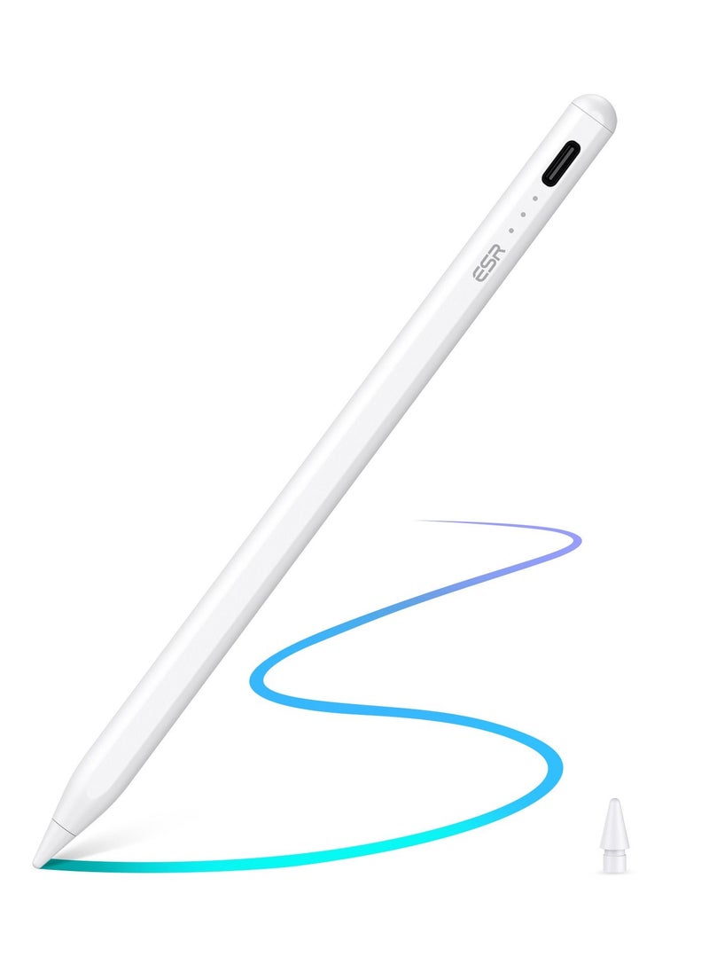 اي اس ار قلم ESR Stylus لجهاز iPad مع حساسية الميل، قلم iPad Stylus لجهاز Apple iPad 9/8/7/6، iPad Pro 11، iPad Pro 12.9، iPad Mini 6/5، وiPad Air 5/4/3، مع خاصية رفض راحة اليد، وملحق مغناطيسي، باللون الأبيض  - Image 1