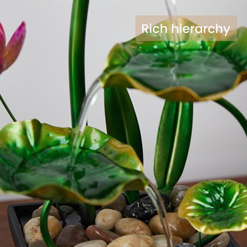 HASTHIP HASTHIP 3Tier Lotus Desk Fountain 106 Indoor Water Fountain Relaxation Tabletop Fountain Desk Home Decor Including Lots of Rocks and Color Changing Glass Ball Green - Image 3