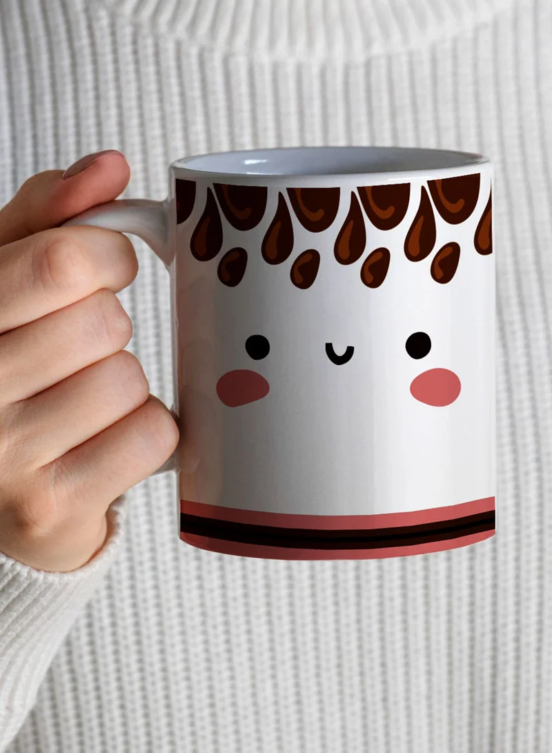 LOWHA 11 oz Ceramic Mug with Cute Face Design
