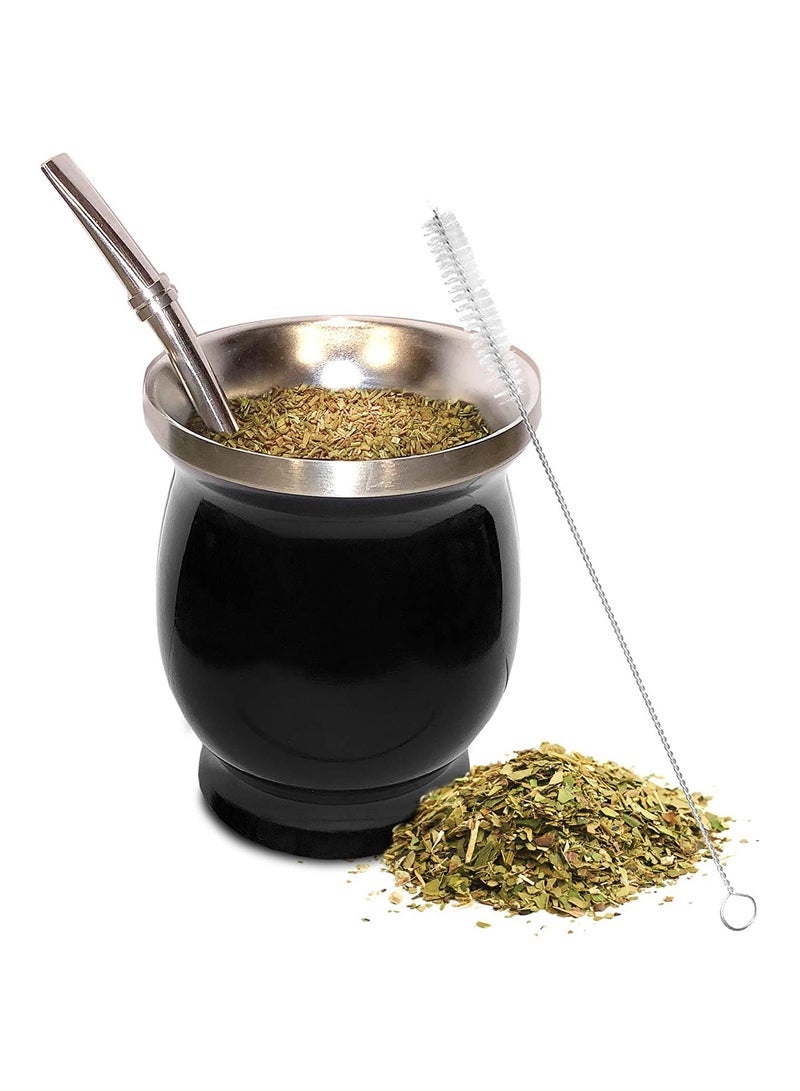 Yerba Mate Tea Cup, Mate Gourds Cup with Straws and Cleaning Brush, Stainless Steel Double Wall Insulation Cup for Mate Loose Leaf, 8 Ounces (Black) - Image 1