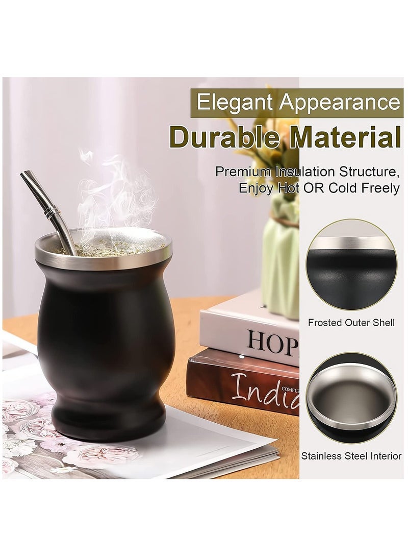 Yerba Mate Tea Cup, Mate Gourds Cup with Straws and Cleaning Brush, Stainless Steel Double Wall Insulation Cup for Mate Loose Leaf, 8 Ounces (Black) - Image 2