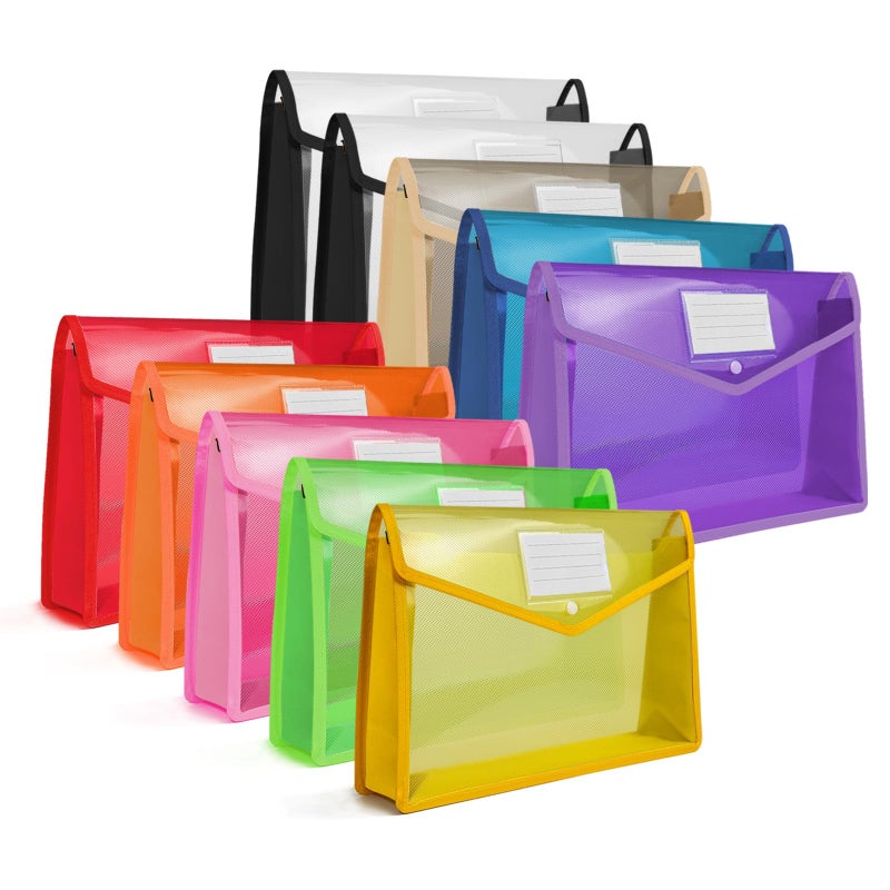 HOUYEE Pack of 10 Plastic Expanding File Folder,Multicolor Envelope File Folder Organizer Holder with Snap Closure,Expandable File Wallet Large Capacity, Fit Letter Size / A4 Documents - Image 1