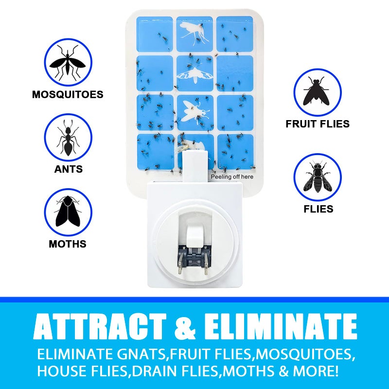 BAIMNOCM Blue Light Bug Catcher Indoor Plug in, Gnat Traps for House, Indoor Fly Trap for Fruit Fly, Moth and Mosquito, Flying Insect Catcher, 4 Device+8 Refills - Image 3
