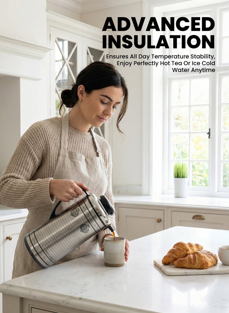 تيم Team Vacuum Flask TM‑979 | 1.9L Stainless Steel Hot & Cold Thermos | Asbestos‑Free Glass Refill | 24‑Hour Temperature Retention | Heavy‑Duty Travel Flask with Sturdy Handle - Image 2