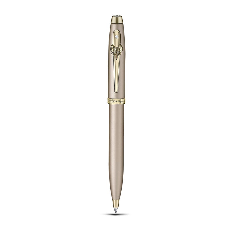 SHEAFFER قلم حبر جاف شيفر 100 Eip 9377 بلون الشمبانيا الذهبي مع تزيين ذهبي وحامل بطاقات ائتمان من الجلد الكامل - مجموعة هدايا - Image 4