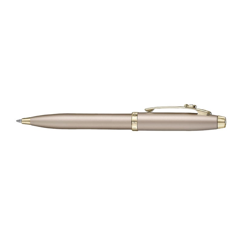 SHEAFFER قلم حبر جاف شيفر 100 Eip 9377 بلون الشمبانيا الذهبي مع تزيين ذهبي وحامل بطاقات ائتمان من الجلد الكامل - مجموعة هدايا - Image 5