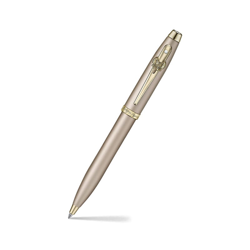 SHEAFFER قلم حبر جاف شيفر 100 Eip 9377 بلون الشمبانيا الذهبي مع تزيين ذهبي وحامل بطاقات ائتمان من الجلد الكامل - مجموعة هدايا - Image 3