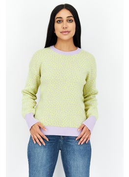 Women Crew Neck Animal Print Sweaters, Yellow