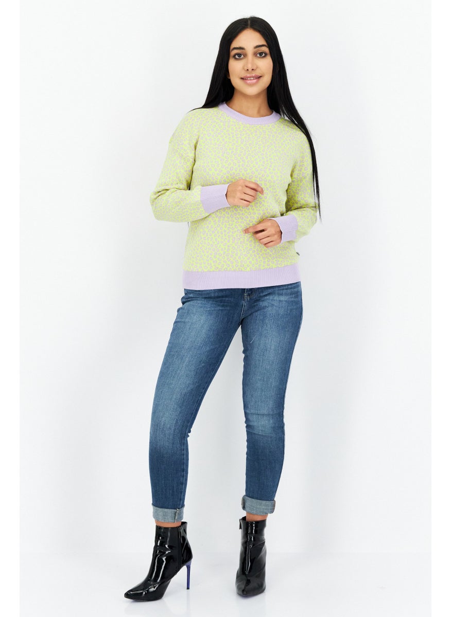 Levi's - Women Crew Neck Animal Print Sweaters, Yellow - Image 1