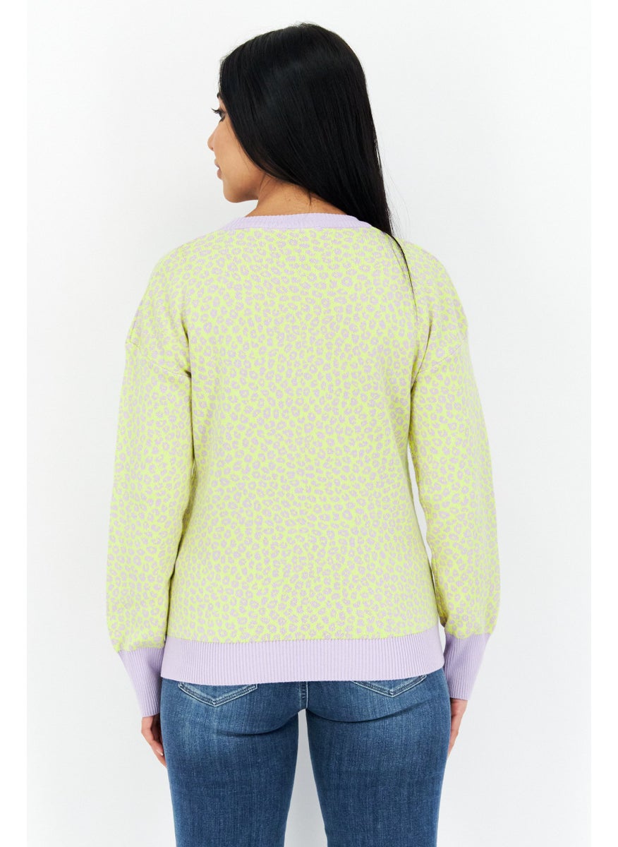 Levi's - Women Crew Neck Animal Print Sweaters, Yellow - Image 1