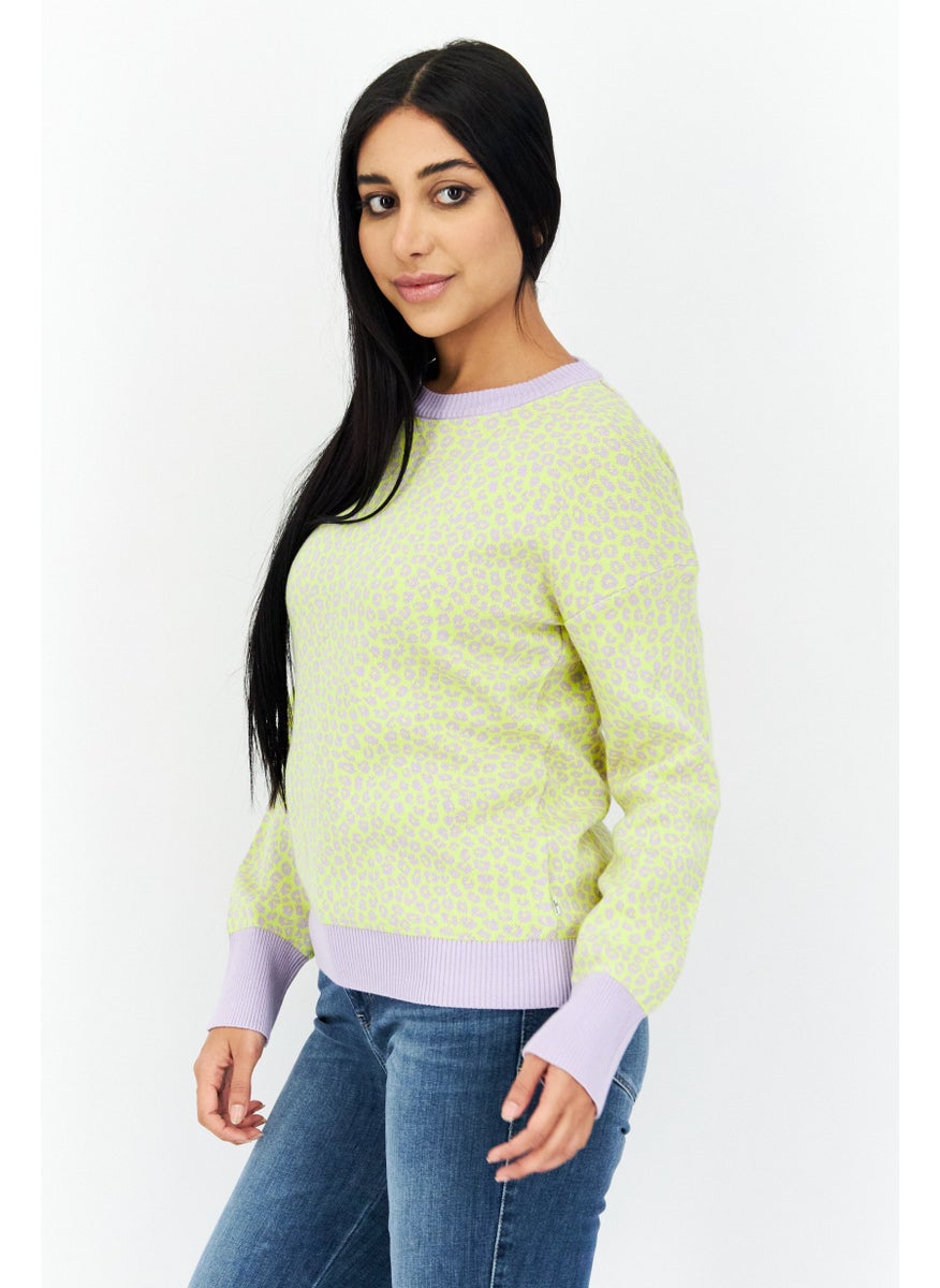 Levi's - Women Crew Neck Animal Print Sweaters, Yellow - Image 1