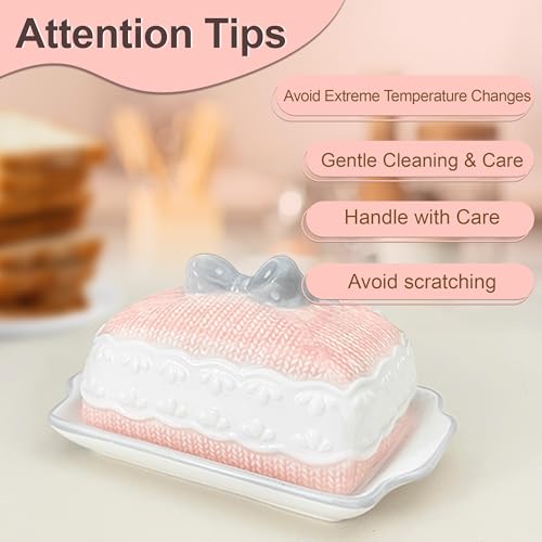 Happy Will Butter Dish With Lid 3D Relief Design-Say Goodbye To Softened Butter, Hand Drawn American Creative Pink Butter Dishes, Kitchen Utensil Ceramic Butter Tray, Smooth And Glossy Surface - Image 5