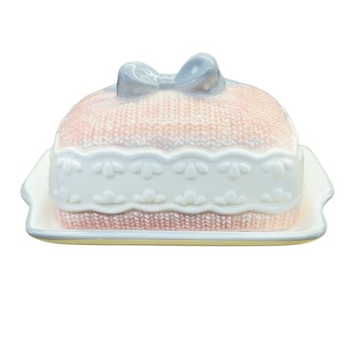 Happy Will Butter Dish With Lid 3D Relief Design-Say Goodbye To Softened Butter, Hand Drawn American Creative Pink Butter Dishes, Kitchen Utensil Ceramic Butter Tray, Smooth And Glossy Surface - Image 1