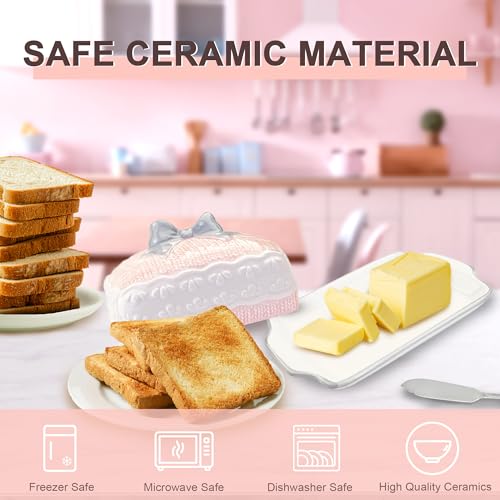 Happy Will Butter Dish With Lid 3D Relief Design-Say Goodbye To Softened Butter, Hand Drawn American Creative Pink Butter Dishes, Kitchen Utensil Ceramic Butter Tray, Smooth And Glossy Surface - Image 4
