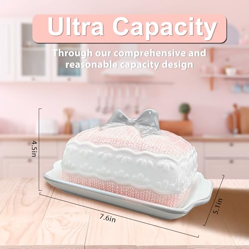 Happy Will Butter Dish With Lid 3D Relief Design-Say Goodbye To Softened Butter, Hand Drawn American Creative Pink Butter Dishes, Kitchen Utensil Ceramic Butter Tray, Smooth And Glossy Surface - Image 2