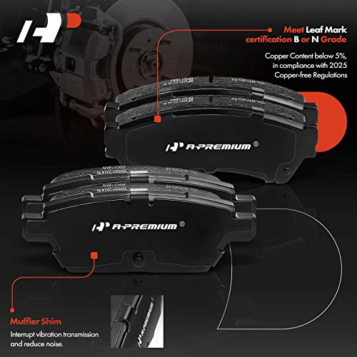 A-Premium Front and Rear Ceramic Disc Brake Pads Set Compatible with Select Ford, Lincoln, Mazda and Mercury Models - Fusion 2006-2012, MKZ 2007-2012, Zephyr 2006, 6 2006-2013, Milan 2006-2011, 8 Pcs - Image 2