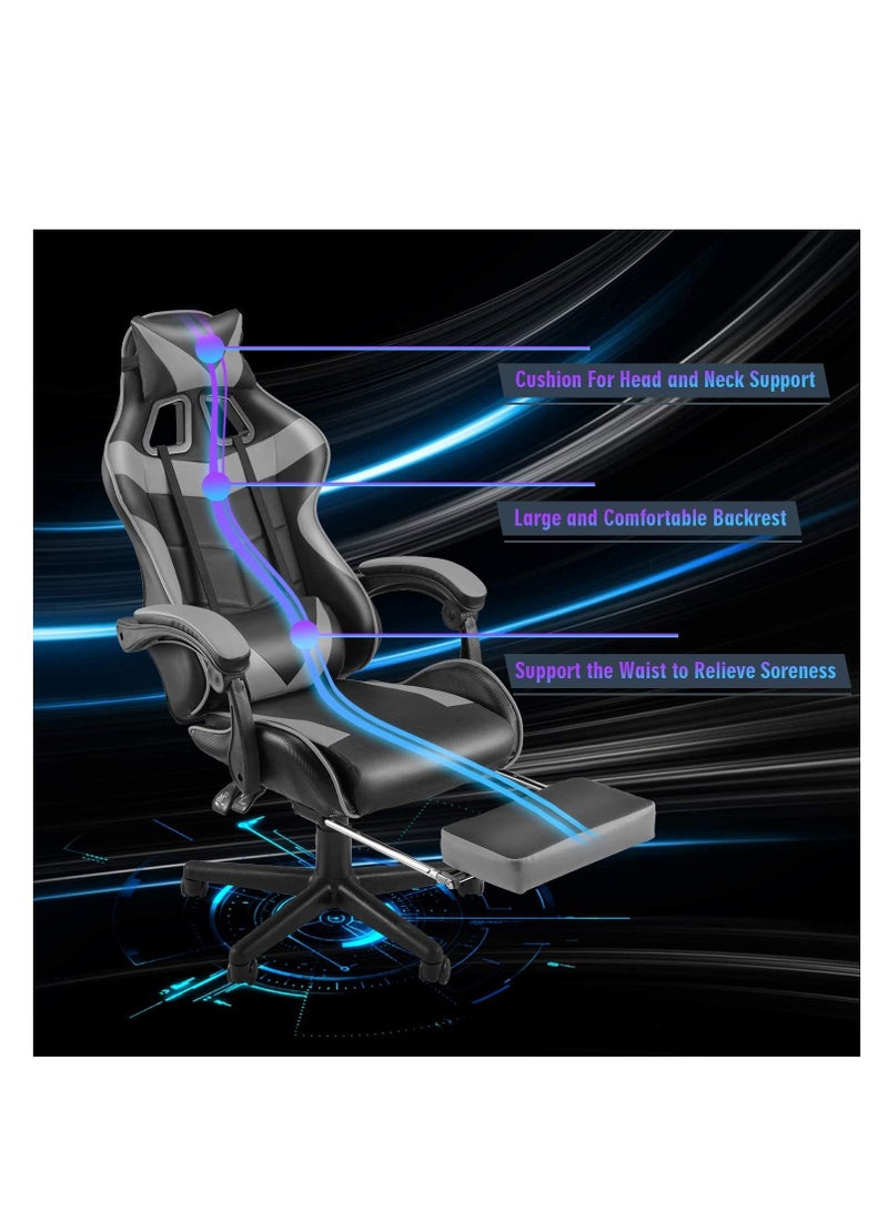 زويهاو كرسي ألعاب مريح كرسي ألعاب مريح مع مسند للقدم كرسي كمبيوتر كرسي مكتب جلدي كرسي مكتب ألعاب دوار مع دعم قطني - Image 5