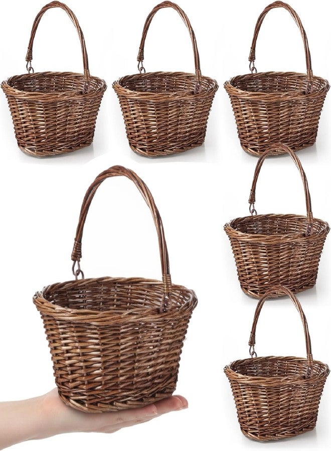 Barydat 6 Pcs Christmas Flower Girl Baskets for Weddings Eggs Candy Picnic Wicker Basket with Handle Oval Willow Woven Braided Gift Basket for Easter Baby Shower Home Garden Decor - Image 1