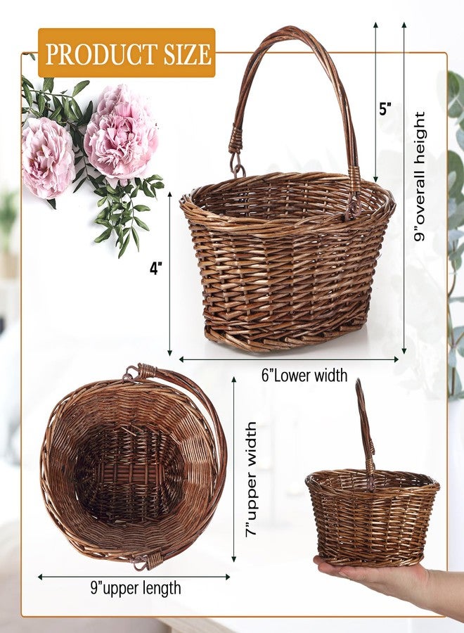 Barydat 6 Pcs Christmas Flower Girl Baskets for Weddings Eggs Candy Picnic Wicker Basket with Handle Oval Willow Woven Braided Gift Basket for Easter Baby Shower Home Garden Decor - Image 2