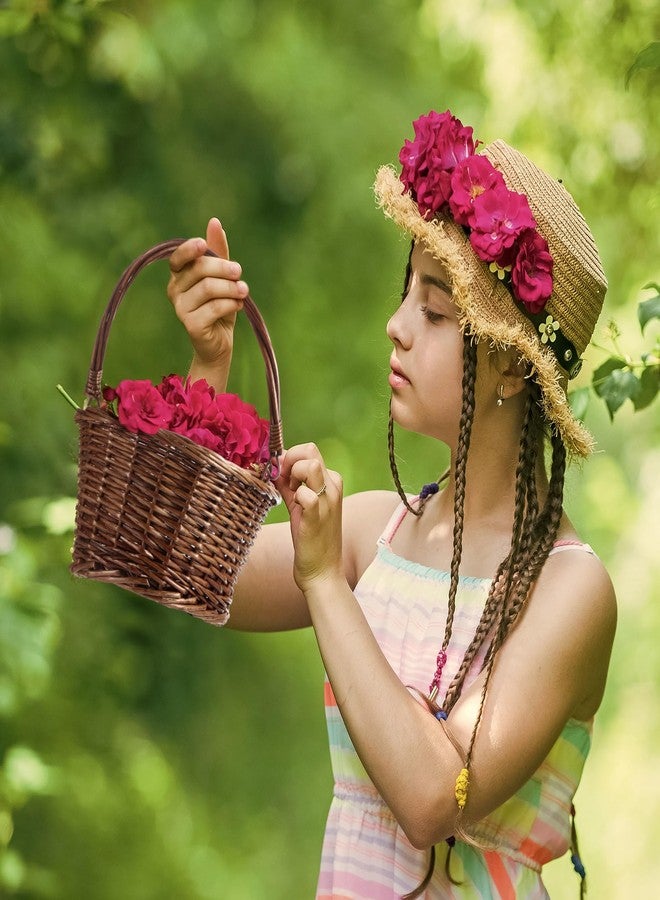 Barydat 6 Pcs Christmas Flower Girl Baskets for Weddings Eggs Candy Picnic Wicker Basket with Handle Oval Willow Woven Braided Gift Basket for Easter Baby Shower Home Garden Decor - Image 5