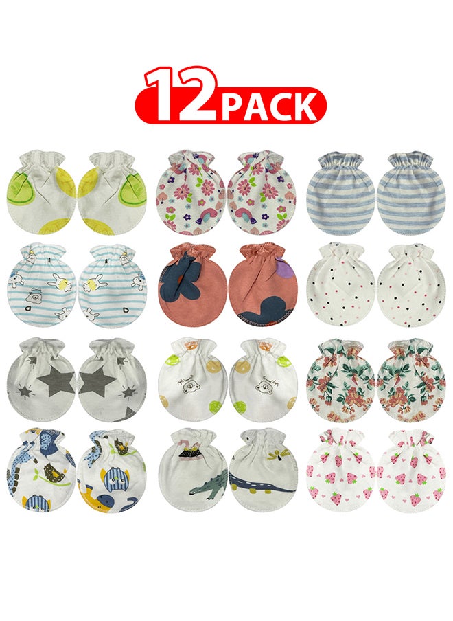 MARGOUN 12 Packs Newborn Baby Mittens Anti Scratch Baby Mittens No Scratch Mittens Baby Gloves for 0-6 Months Boys Girls Multicolour  - Image 1
