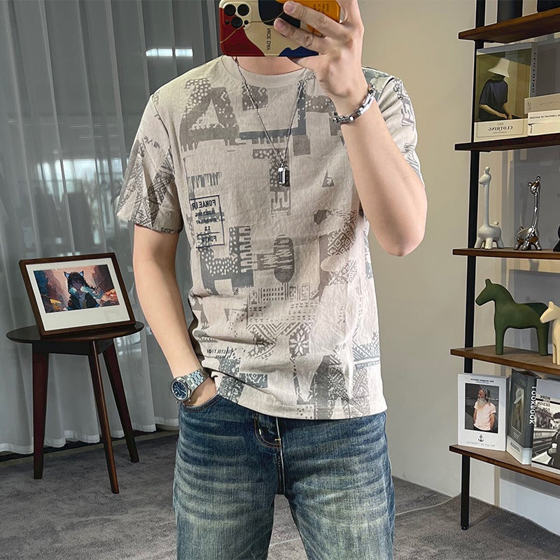 Big Full Flower Ice Silk Quick-Drying Casual Short-Sleeved T-Shirt Men'S Summer 2024 Round Neck Youth Clothes Slim-Fit Top All-Match - Image 2
