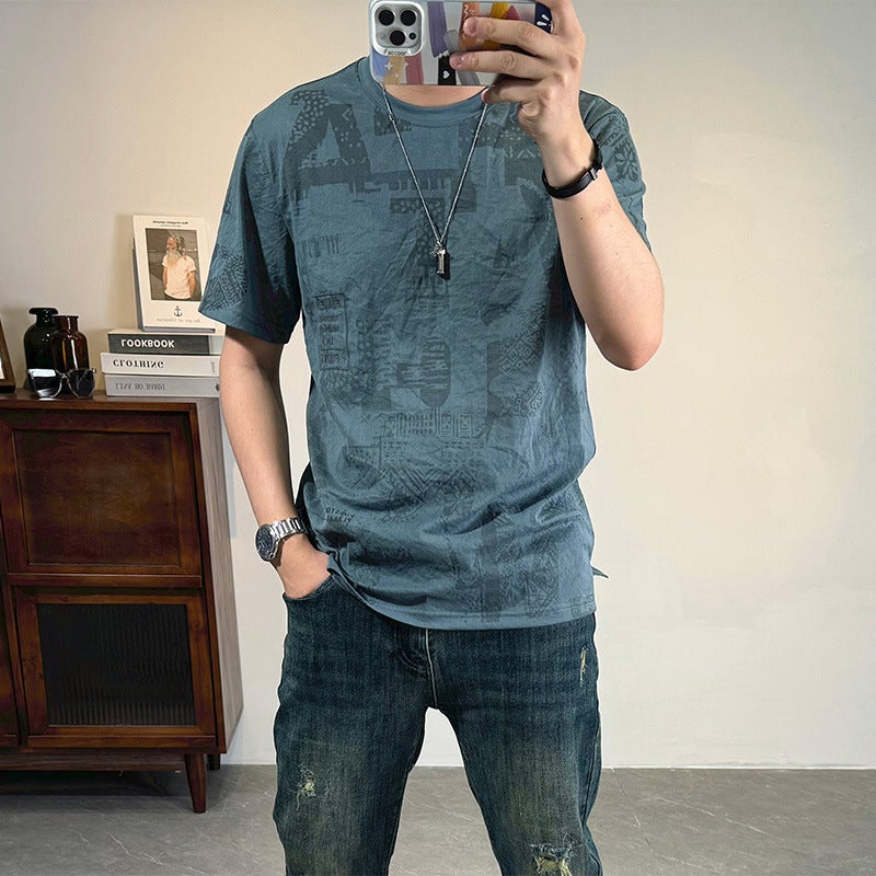 Big Full Flower Ice Silk Quick-Drying Casual Short-Sleeved T-Shirt Men'S Summer 2024 Round Neck Youth Clothes Slim-Fit Top All-Match - Image 5