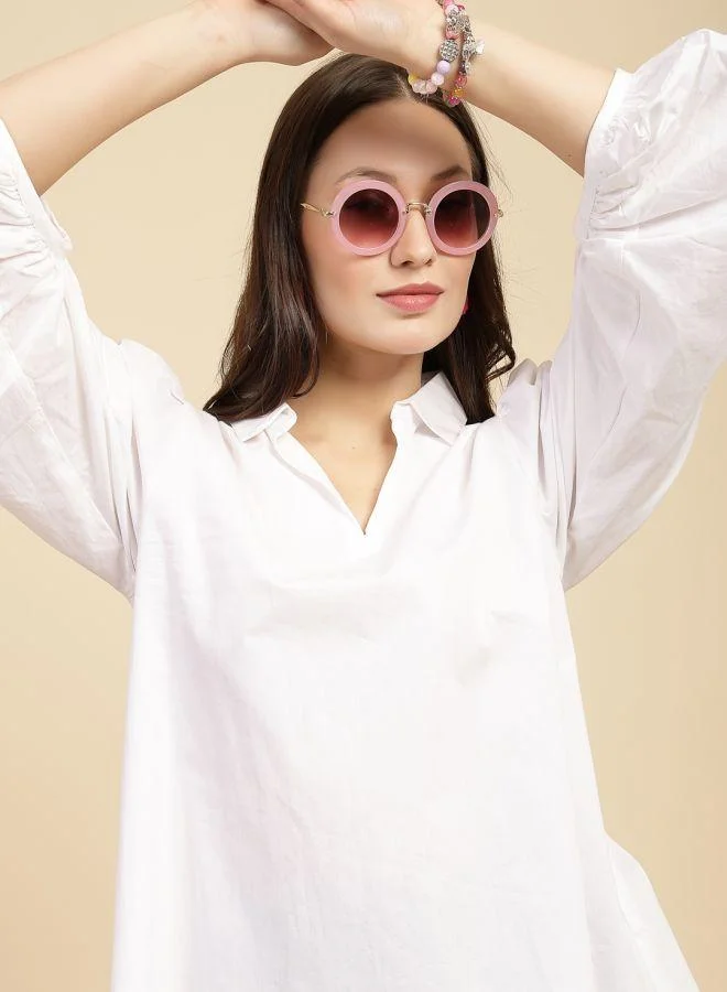 Freehand Women Loose Fit Solid High Low Shirt Dress