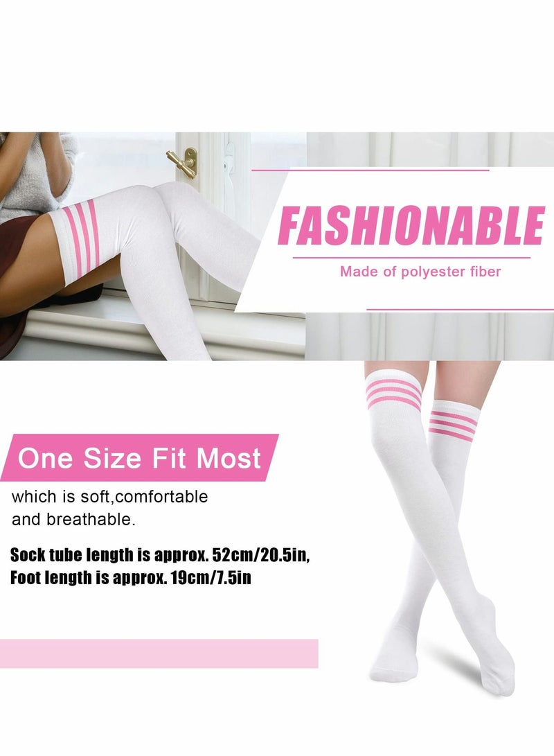 Excefore جوارب عالية الفخذ 3 أزواج فساتين نسائية مخططة فوق الركبة جوارب طويلة كوسبلاي - Image 2