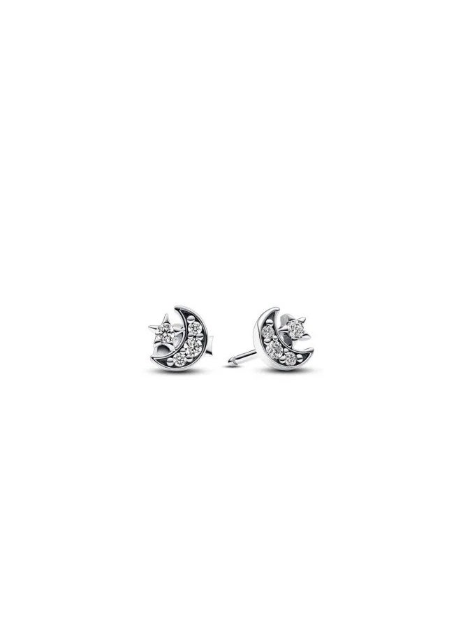 Pandora Violet - Pandora crescent moon sterling silver stud earrings with clear cubic zirconia - Image 1