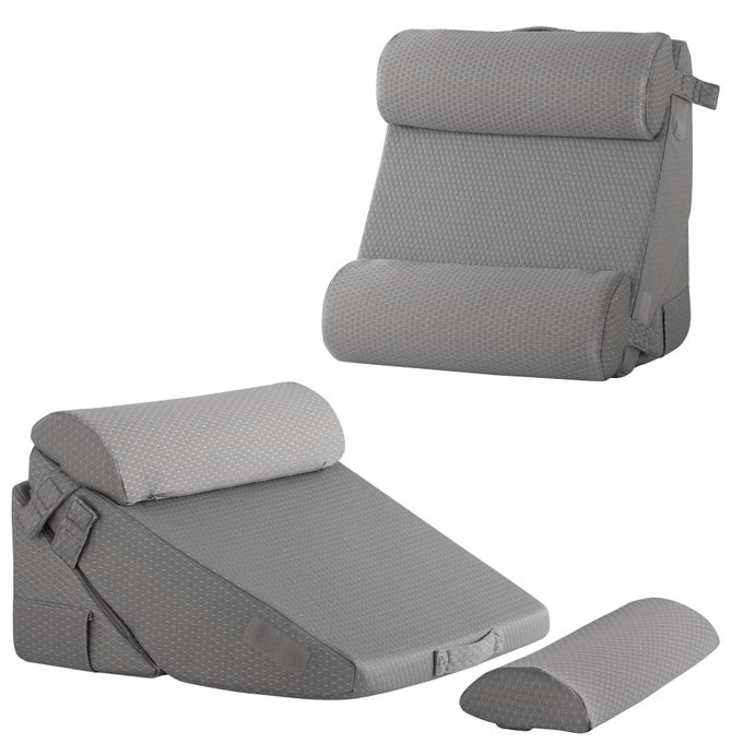 ADJUSTABLE 4PCS BED WEDGE PILLOW SET MEMORY FOAM WEDGE PILLOWS POST SURGERY FOR BACK NECK LEG PAIN RELIEF PILLOW WEDGE FOR SLEEPING SITTING UP IN BED ACID REFLUX AND GERD GREY