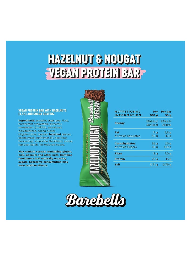 Barebells Vegan Hazelnut & Nougat High Protein and Low Carb Bar, 12 x 55g No Sugar Snack Protein Bar with 15g protein - Image 5