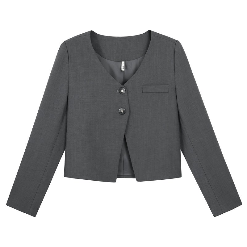 Elegant V-Neck Blazer Autumn Slim-Fit Plus-Size Jacket Carbon gray - Image 1