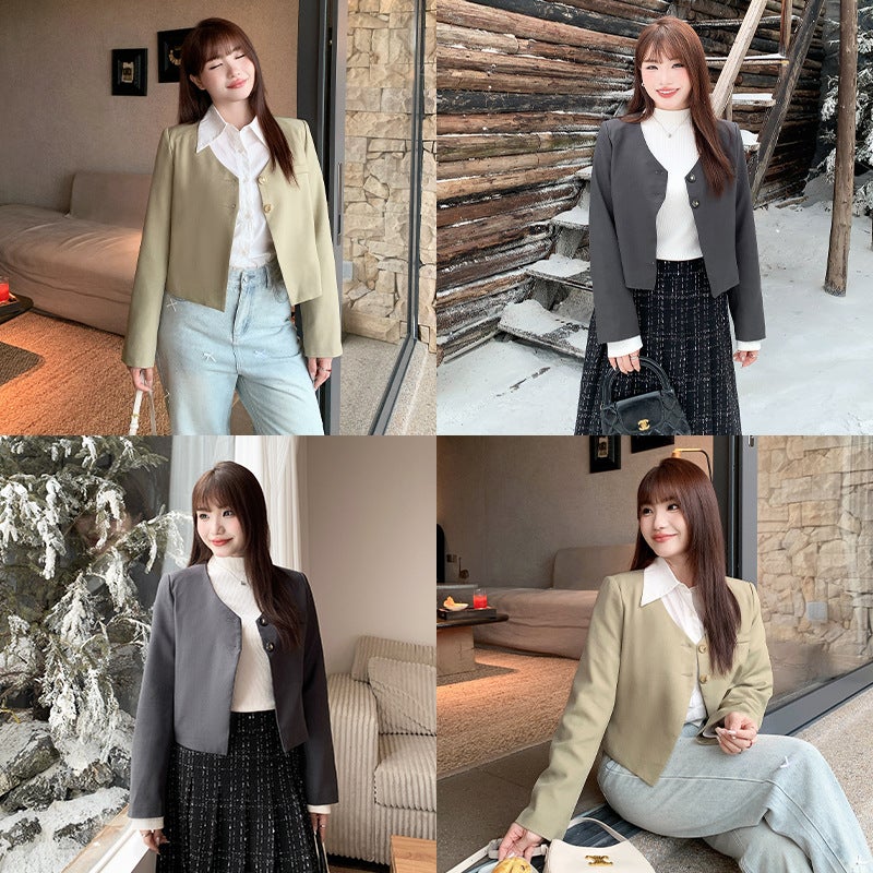 Elegant V-Neck Blazer Autumn Slim-Fit Plus-Size Jacket Carbon gray - Image 5