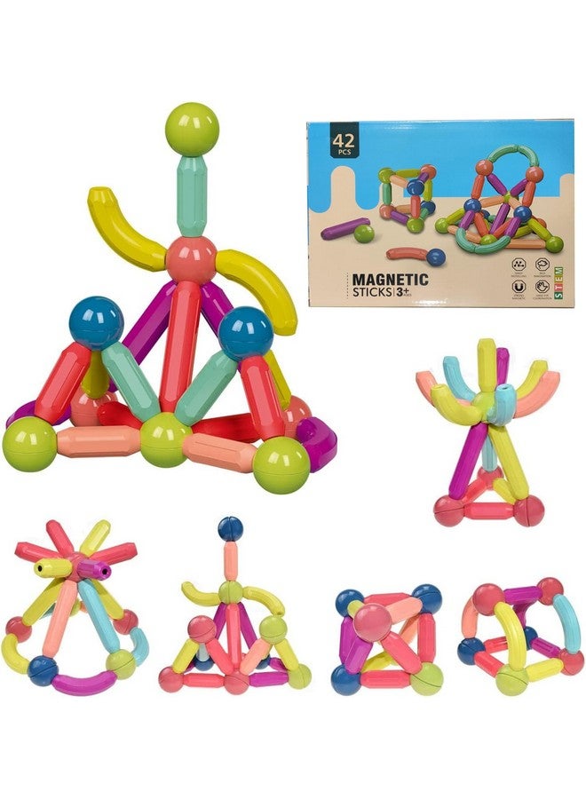 كيديتوس لعبة مكعبات بناء من العصي والكرات المغناطيسية للأطفال، مجموعة كرات وقضبان مغناطيسية من ألعاب مونتيسوري للأطفال بعمر 3 سنوات فما فوق (42 قطعة)، متعددة الألوان - Image 1