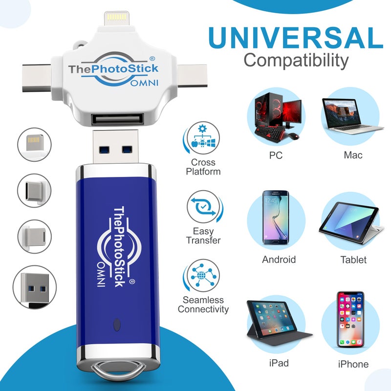 ThePhotoStickÂ® Omni 256GB USB Flash Drive & Memory Stick â€“ Photo & Video Backup for iPhone, Android, Mac & PC â€“ Multiport Connection to Easily Store & Transfer Files - Image 4