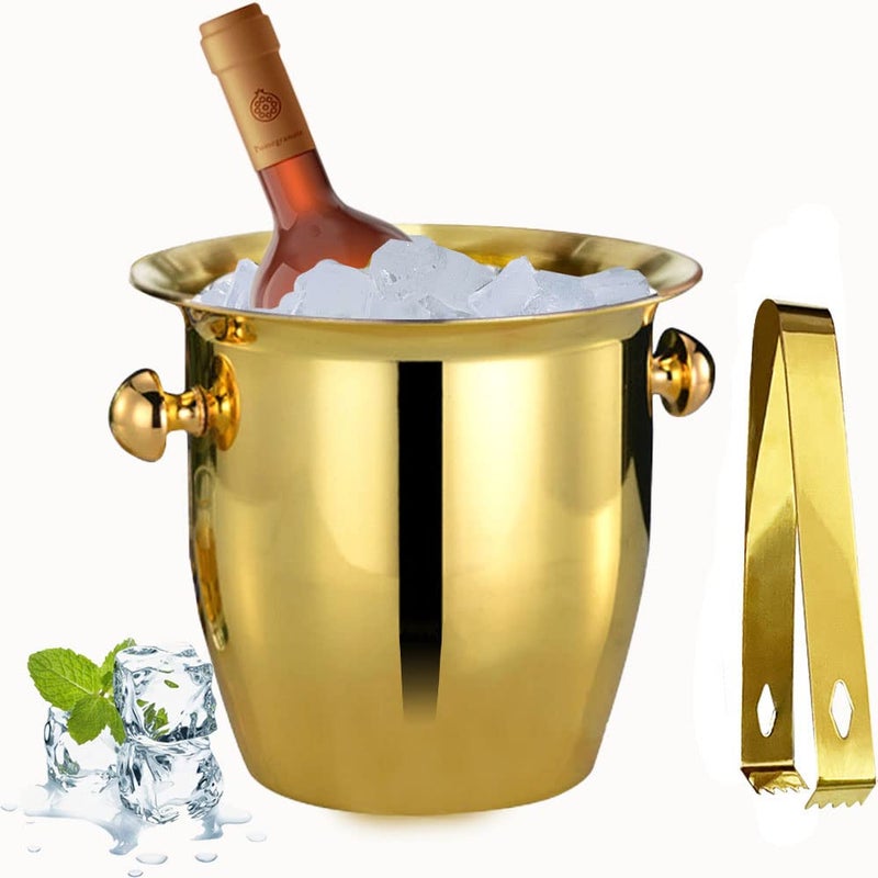 Ice Buckets Champagne Ice Bucket with Tongs Golden Trumpet Ice Bucket Stainless Steel Mirror Reflection Wine Cooler for Cocktail Bar Beer Red Wine Liquor Beverages PartyIce Frozen Longer 25L
