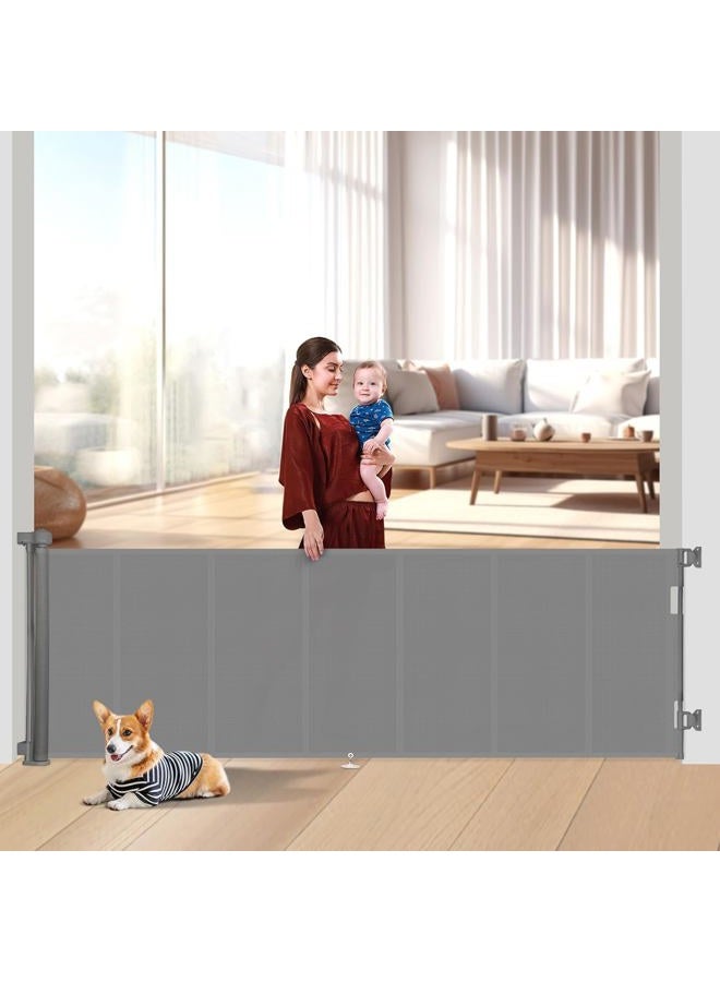 Miumoon 100 inch Retractable Baby Gates 34 inch Tall, Retractable Gate with Reinforced Strip Design to Prevent Crawling Through, 8 FT Extra Wide Retractable Dog Gate for Indoor/Outdoor - Image 1
