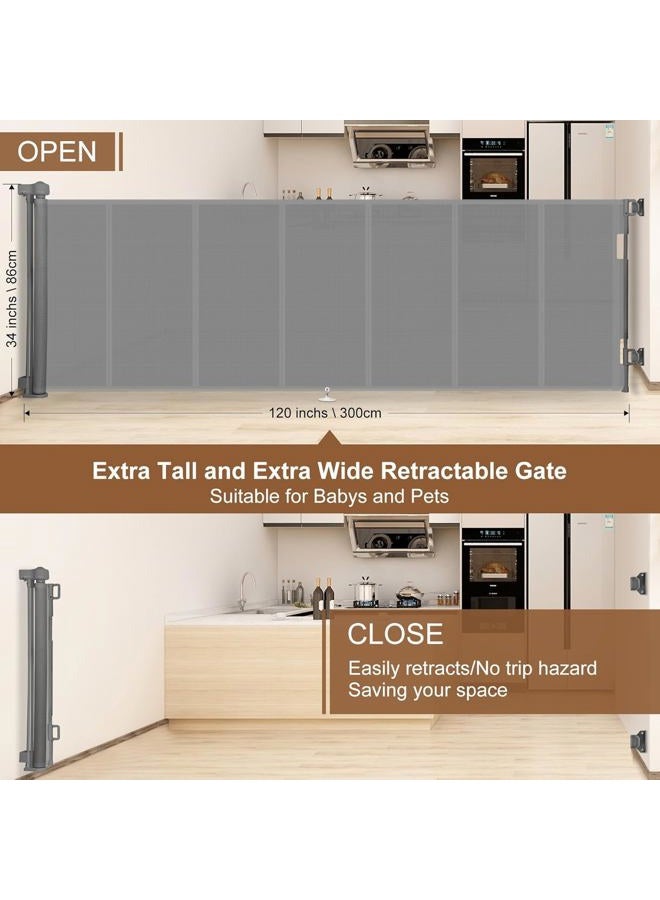 Miumoon 100 inch Retractable Baby Gates 34 inch Tall, Retractable Gate with Reinforced Strip Design to Prevent Crawling Through, 8 FT Extra Wide Retractable Dog Gate for Indoor/Outdoor - Image 5